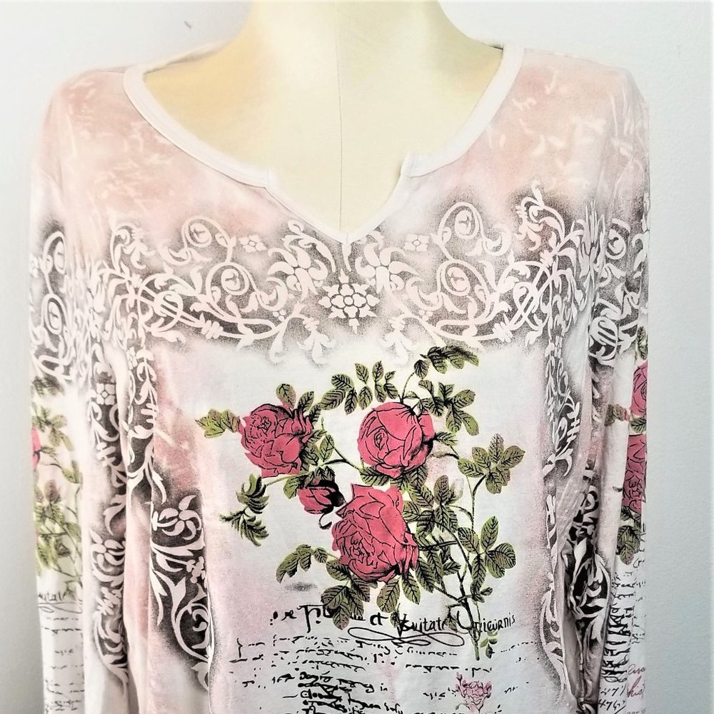 Erin London Long Sleeve Women's Shirt Writing Flor